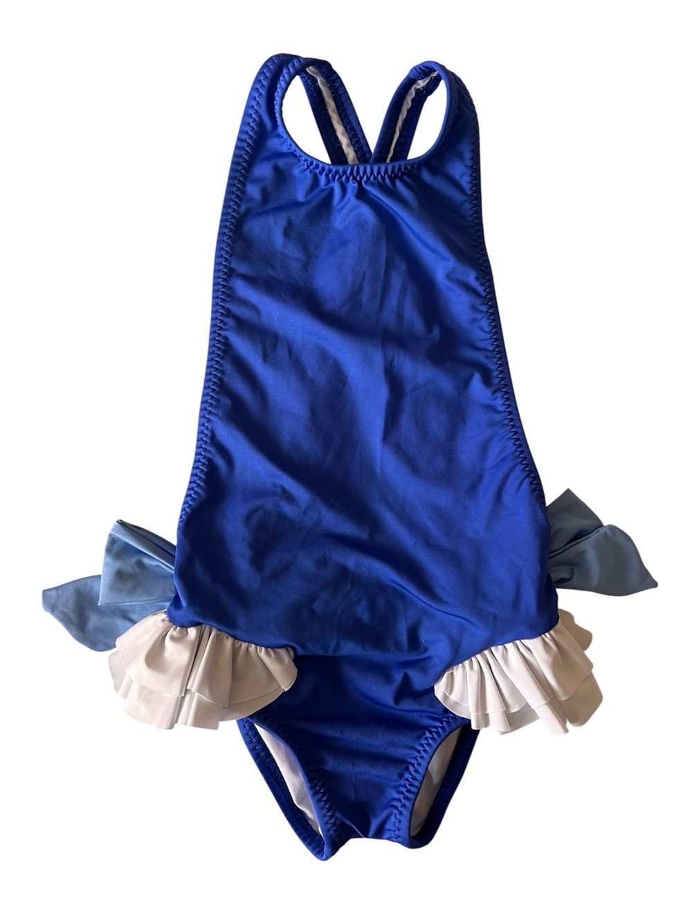 Carpe Summer Royal Blue One-Piece Swimsuit with Cream Ruffle & Light Blue Bow